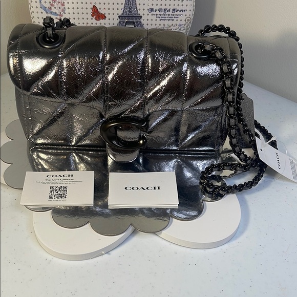 Coach Handbags - Coach Silver Metallic Quilted Shoulder Bag